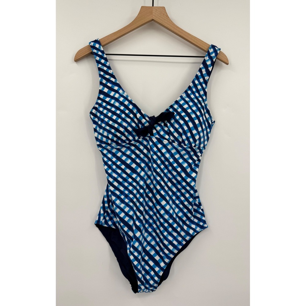 Tommy Bahama Bathing Suit Womens 10 Blue Gingham Check One Piece UPF 50 NEW